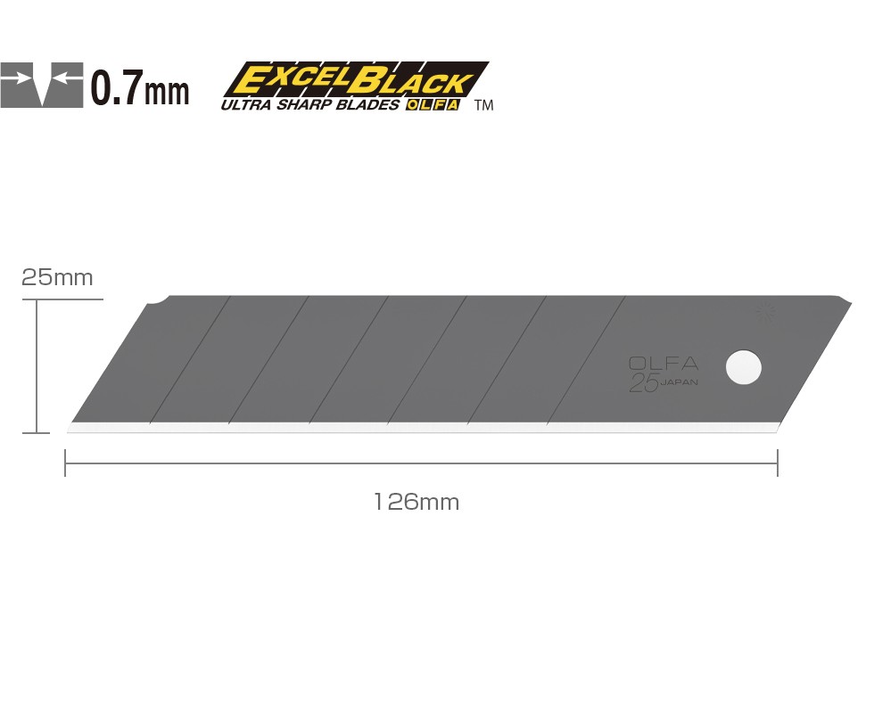 ใบมีดคัตเตอร์ OLFA HBB-5B Extra Heavy-Duty Black Blades ขนาด 25 มม. (5 ชิ้น)