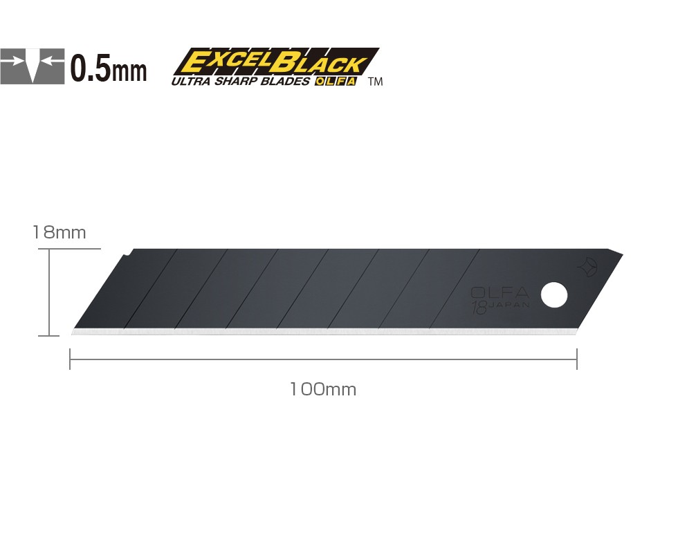 ใบมีดคัตเตอร์ OLFA LBB-10 Heavy-Duty Black Blades ขนาด 18 มม. (10 ชิ้น)