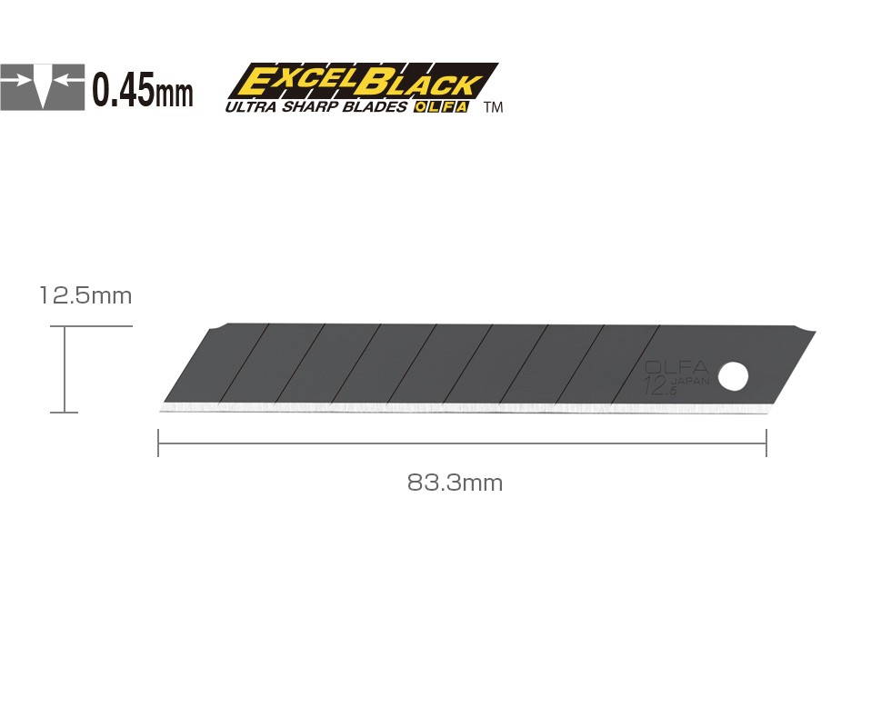 ใบมีดคัตเตอร์ OLFA MTBB-10B Medium-Sized Black Blades ขนาด 12.5 มม. (10 ชิ้น)