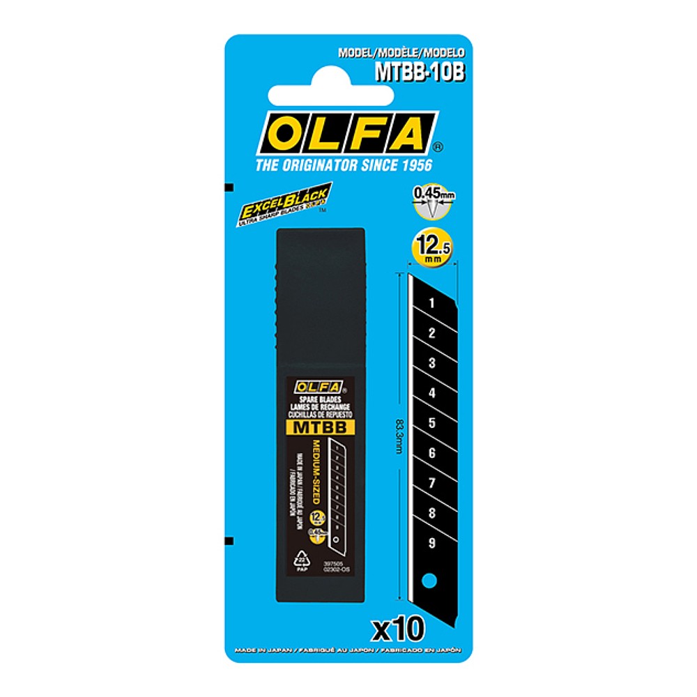 ใบมีดคัตเตอร์ OLFA MTBB-10B Medium-Sized Black Blades ขนาด 12.5 มม. (10 ชิ้น)