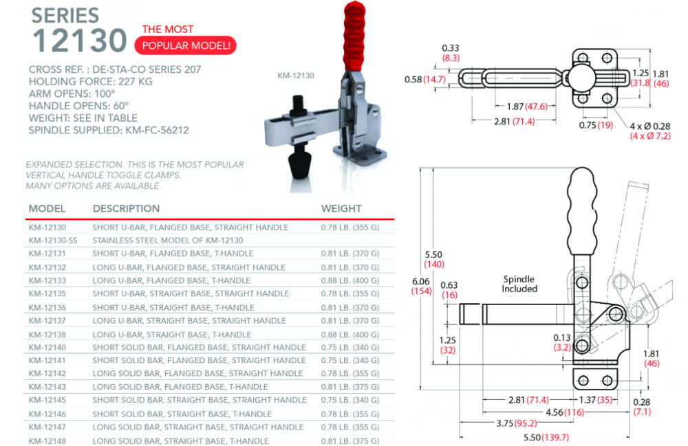 แคลมป์จับชิ้นงาน HOLKEN 12130 SS Vertical toggle clamp สแตนเลส 304 แรงยึด 227 kg