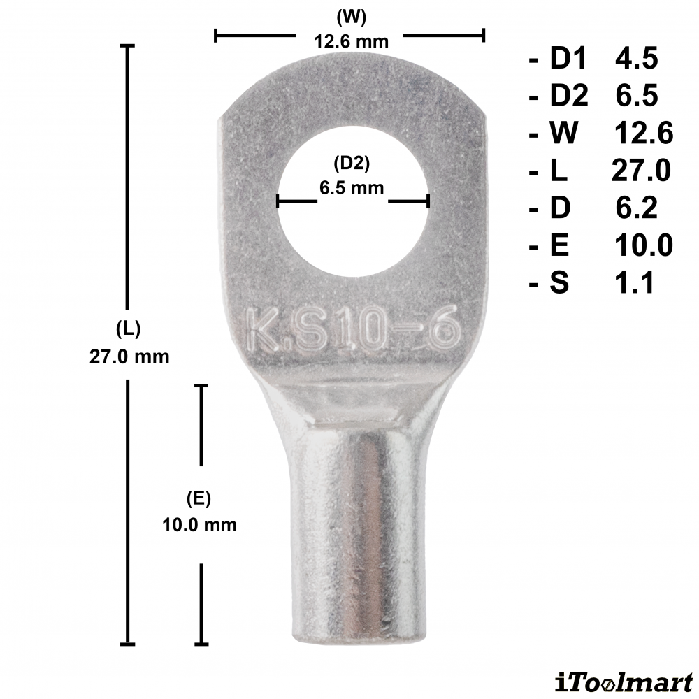 หางปลาหนา 2 ชั้น ทรงยุโรป KST TL10 6 M6 แบบยาวพิเศษ ขนาด 10 mm² 100 ตัว