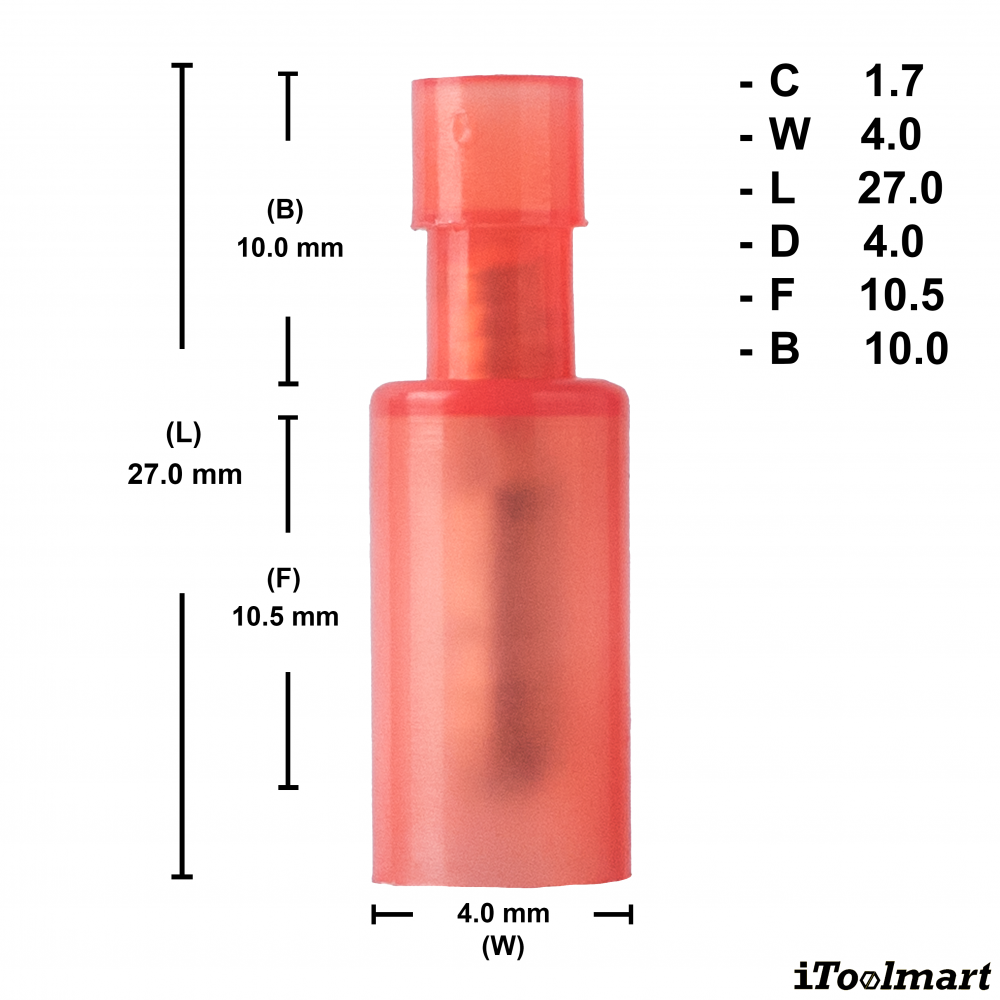 หางปลาเสียบตัวผู้ KST MPFNY1 156 แบบกลมชนิดใส สีแดง ขนาด 1 5 mm² 100 ตัว