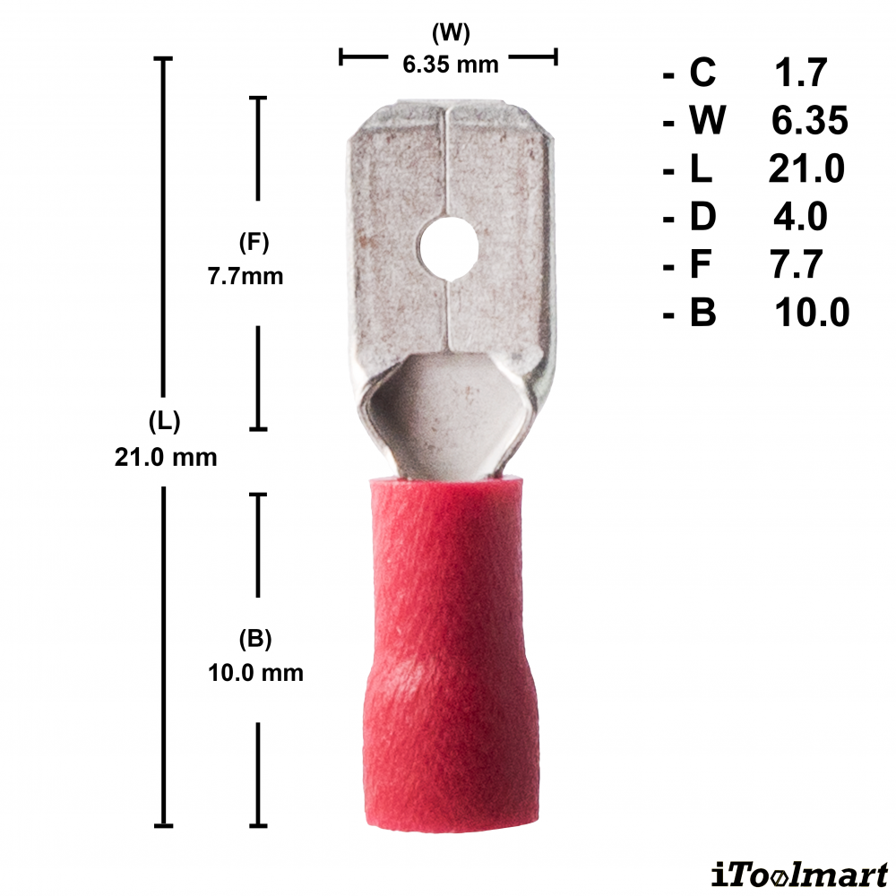 หางปลาเสียบ KST MDV1 250 แบนตัวผู้ สีแดง ขนาด 1 5 mm² 100 ตัว