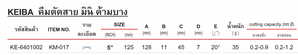 คีมตัดสายไฟ KEIBA KM 017 ขนาด 125 มม   5 นิ้ว 