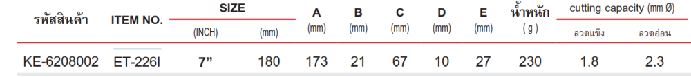 คีมปากเฉียง KEIBA ET 226I ด้ามกันกระแส 1000 โวลต์ ขนาด 180 มม 