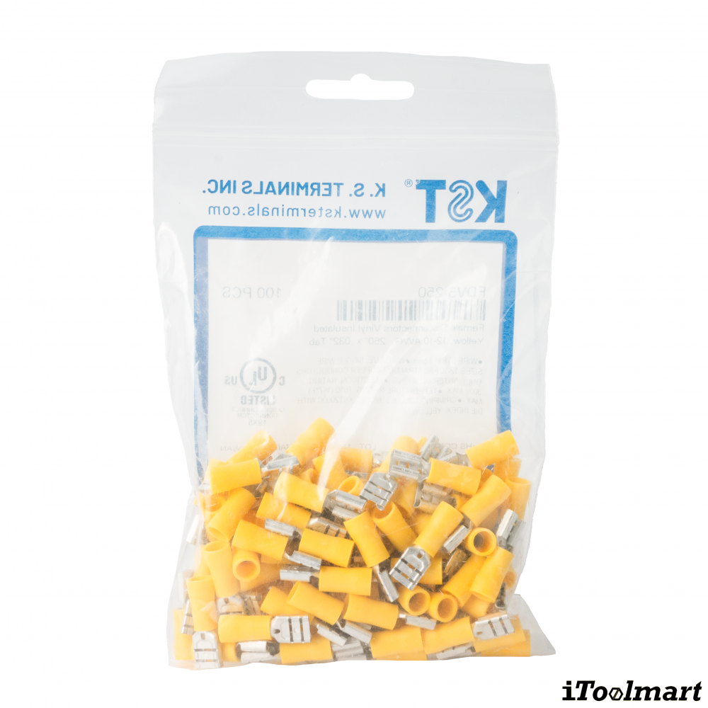 หางปลาเสียบแบนตัวเมีย KST FDV5 250 สีเหลือง ขนาด 6 mm² 100 ตัว หางปลาเสียบแบนตัวเมีย KST FDV5 250 สีเหลือง ขนาด 6 mm² 100 ตัว