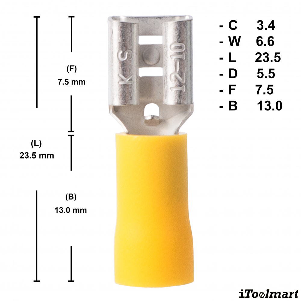 หางปลาเสียบแบนตัวเมีย KST FDV5 250 สีเหลือง ขนาด 6 mm² 100 ตัว หางปลาเสียบแบนตัวเมีย KST FDV5 250 สีเหลือง ขนาด 6 mm² 100 ตัว
