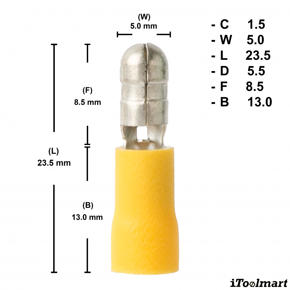 หางปลาเสียบกลมตัวผู้ KST MPV5 195  สีเหลือง ขนาด 6 mm² 100 ตัว