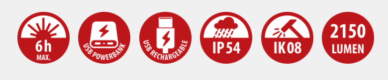 สปอร์ตไลท์ Brennenstuhl EL 2000 MA LED ความสว่าง 2150lm IP54 USB C 1171960205