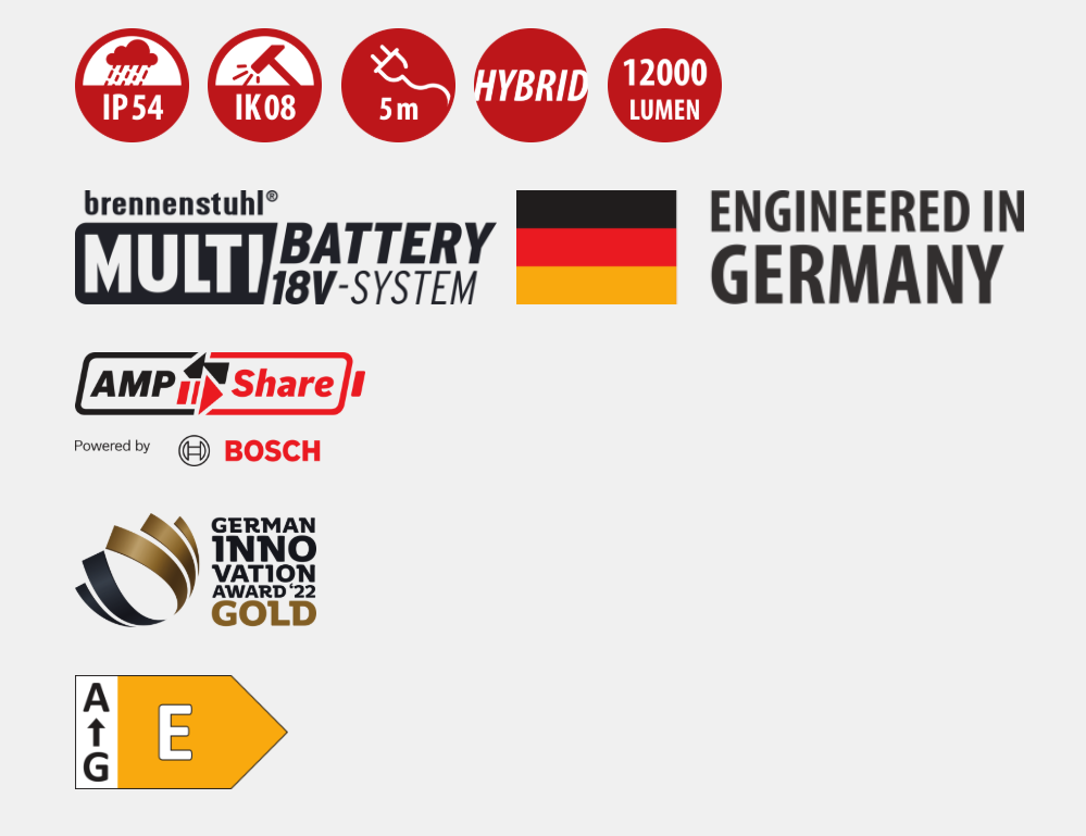 ไฟฉายแรงสูง Brennenstuhl 12050 MH LED Hybrid ความสว่าง 12000lm 18V MultiBattery 1173700003