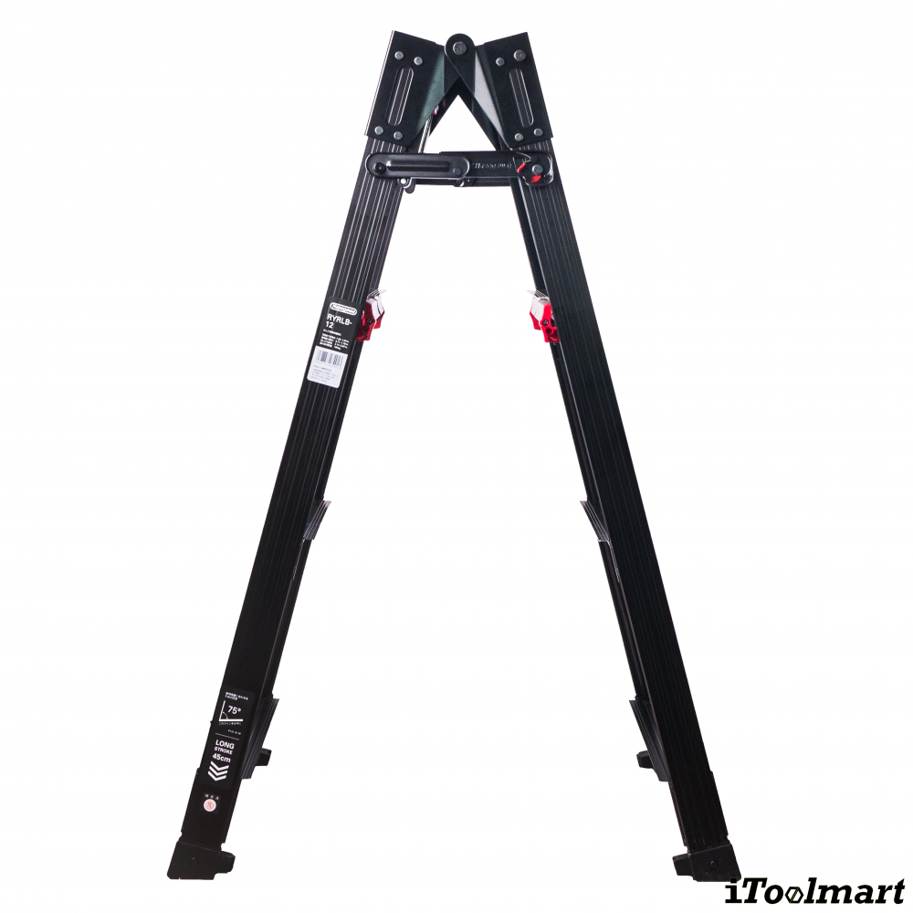 บันไดอะลูมิเนียม HASEGAWA RYRLB 12 จำนวน 4 ขั้น สีดำ ระดับความสูง 1 02   1 47 เมตร รับน้ำหนักได้ 100 กก 