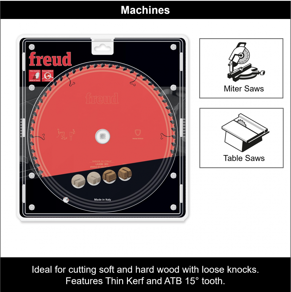 ใบเลื่อยวงเดือน FREUD LA30M 003 ตัดไม้ ขนาด 12 นิ้ว  300 มม   60 ฟัน