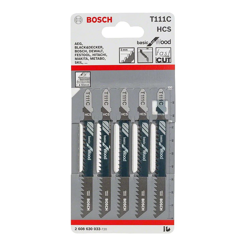 ใบเลื่อยจิ๊กซอ BOSCH T 111 C Basic for Wood  แพ็ค 5 ใบ 