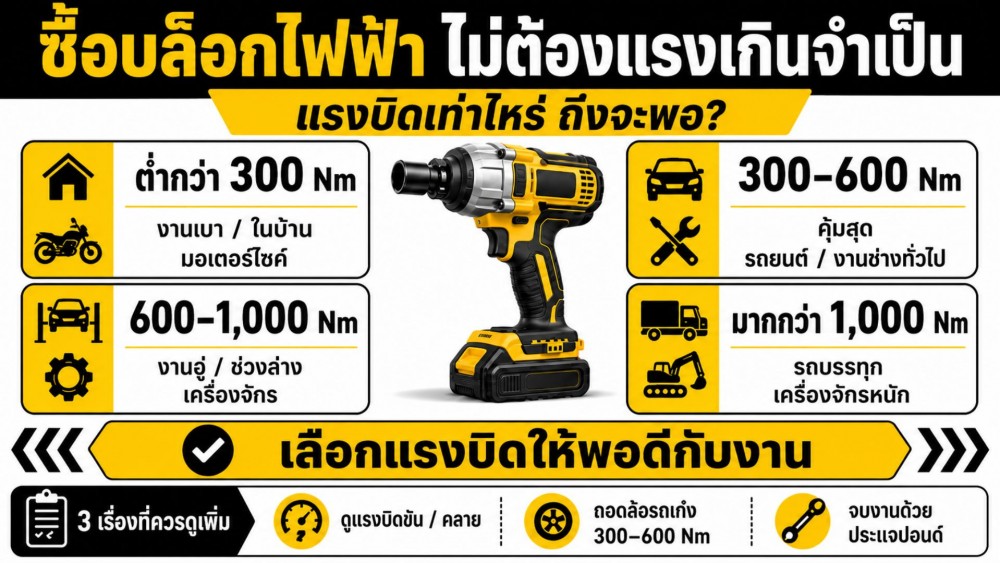 ซื้อ บล็อกไฟฟ้า ไม่ต้องแรงเกินจำเป็น แรงบิดเท่าไหร่ ถึงจะใช้ได้จริง ซื้อ บล็อกไฟฟ้า ไม่ต้องแรงเกินจำเป็น แรงบิดเท่าไหร่ ถึงจะใช้ได้จริง