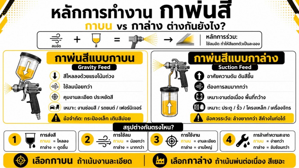 หลักการทำงาน ของ กาพ่นสี กาบน กาล่าง ต่างกันยังไง กันแน่