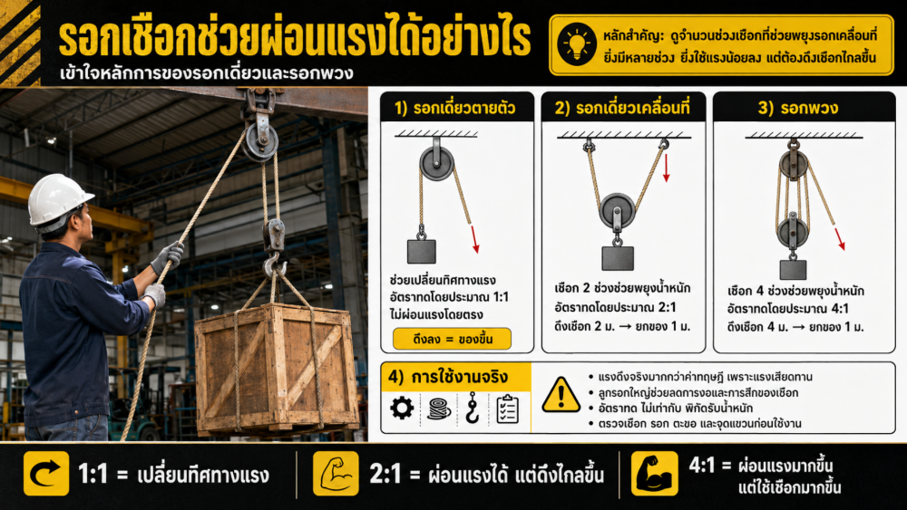 รอกเชือกช่วยผ่อนแรงได้อย่างไร เข้าใจหลักการของรอกเดี่ยวและรอกพวง