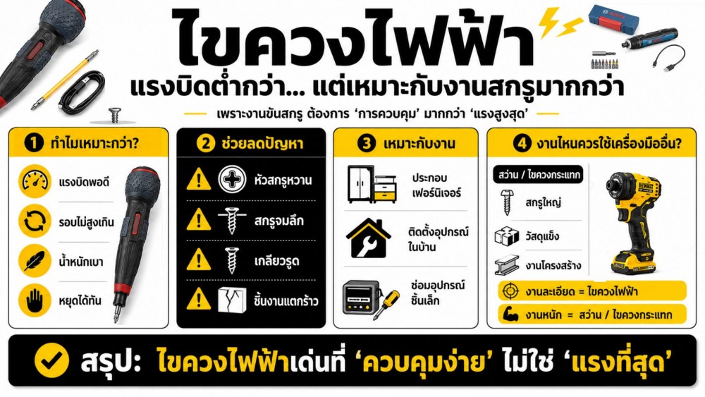 ไขควงไฟฟ้า ที่แรงบิดต่ำกว่าสว่าน ทำไมถึงเหมาะกับงานสกรู มากกว่า ไขควงไฟฟ้า ที่แรงบิดต่ำกว่าสว่าน ทำไมถึงเหมาะกับงานสกรู มากกว่า