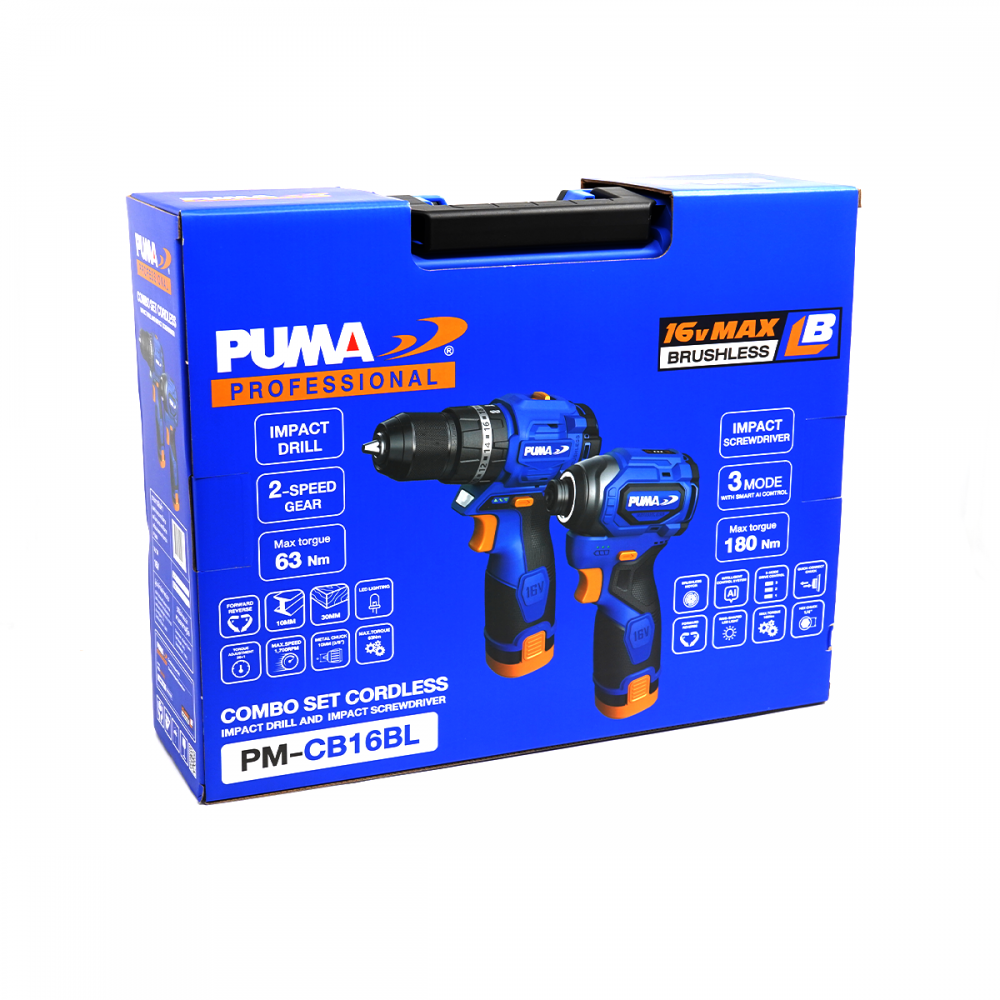ชุดสว่านกระแทกไร้สายและไขควงกระแทกไร้สาย PUMA PM CB16BL 16V