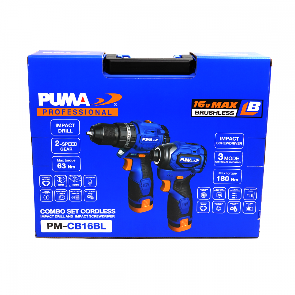 ชุดสว่านกระแทกไร้สายและไขควงกระแทกไร้สาย PUMA PM CB16BL 16V