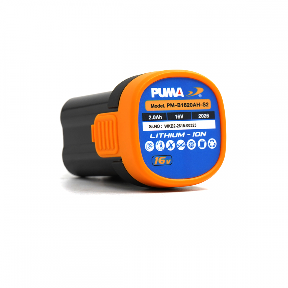 สว่านกระแทกไร้สาย PUMA PM D1016BL S2 16V ขนาด 10 มม  มอเตอร์ไร้แปลงถ่าน พร้อมแบตและแท่นชาร์จ