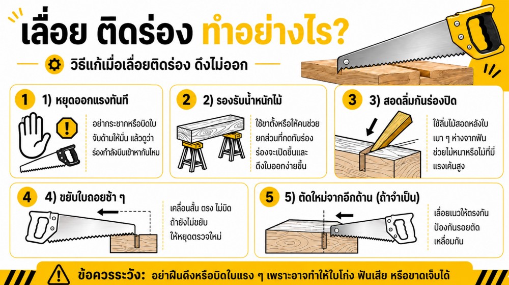 เวลาตัดไม้แล้ว เลื่อย ติดร่อง ดึงไม่ออก เกิดจากอะไร