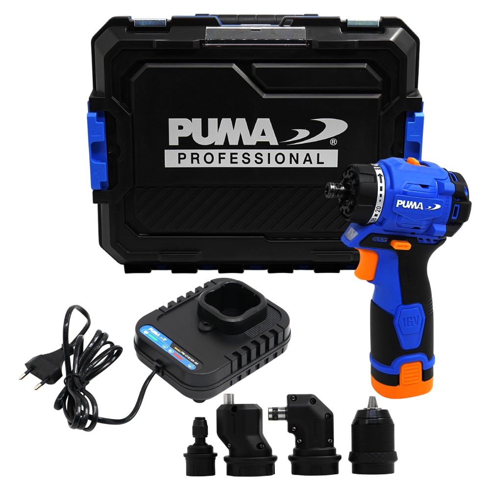 สว่านไขควงไร้สาย 5in1 PUMA PM MHD1016BL 16V ขนาด 10 มม  พร้อมแบตและแท่นชาร์จ