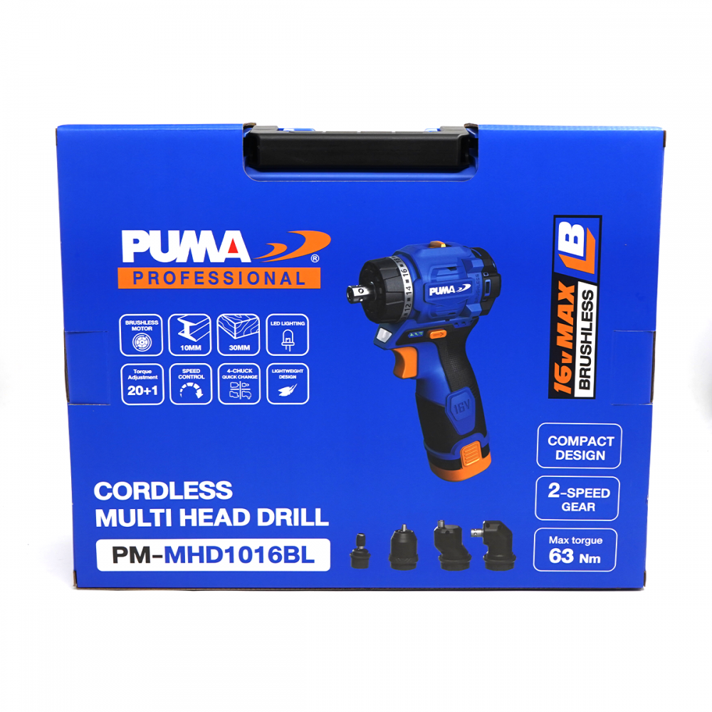 สว่านไขควงไร้สาย 5in1 PUMA PM MHD1016BL 16V ขนาด 10 มม  พร้อมแบตและแท่นชาร์จ