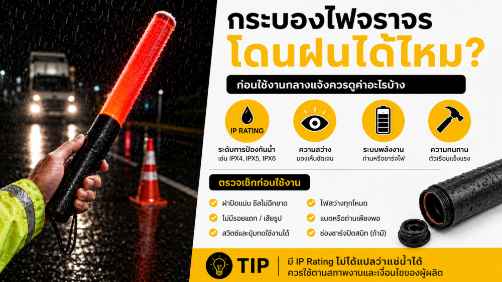 กระบองไฟจราจรโดนฝนได้ไหม ก่อนใช้งานกลางแจ้งควรดูค่าอะไรบ้าง
