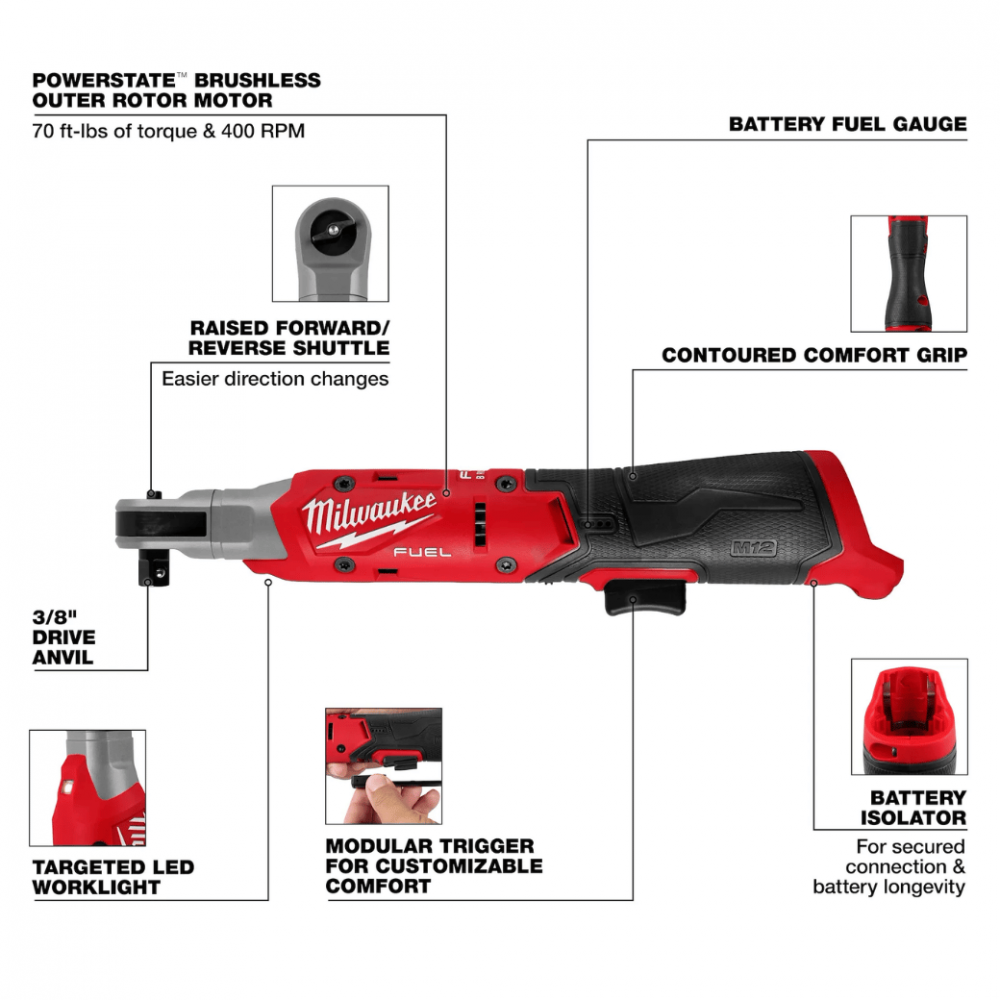 ประแจบล็อกด้ามฟรีไร้สาย MILWAUKEE M12 FIR38G2 0B0 ขนาด 3 8 นิ้ว  ตัวเปล่า 