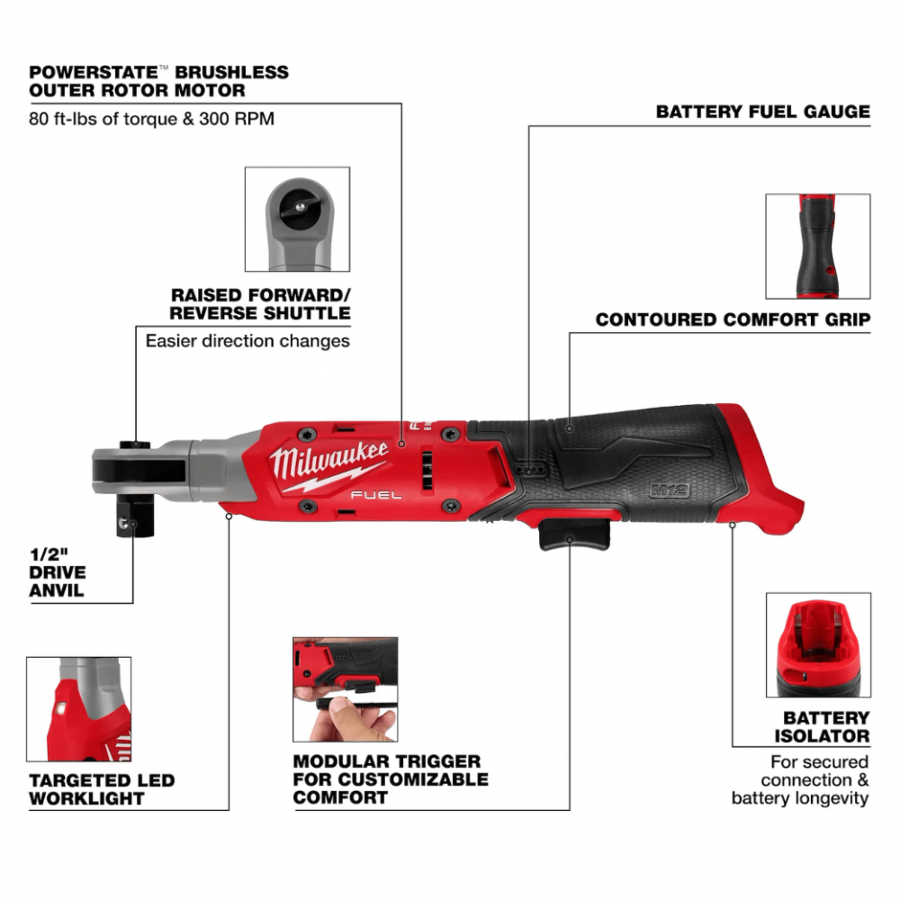 ประแจบล็อกด้ามฟรีไร้สาย MILWAUKEE M12 FIR12G2 0B0 ขนาด 1 2 นิ้ว  ตัวเปล่า 