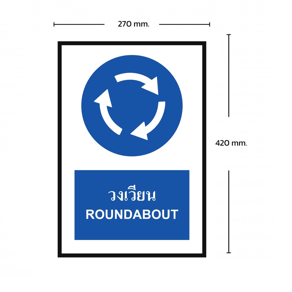 ป้ายวงเวียน BASIC INDUSTRIAL ภาษาอังกฤษ สีน้ำเงิน ขนาด 270 x 420 มม  ความหนา 3 มม 