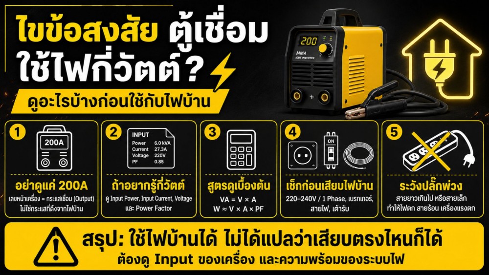 ไขข้อสงสัย ตู้เชื่อม ใช้ไฟกี่วัตต์ ดูอะไรบ้างก่อนใช้กับไฟบ้าน