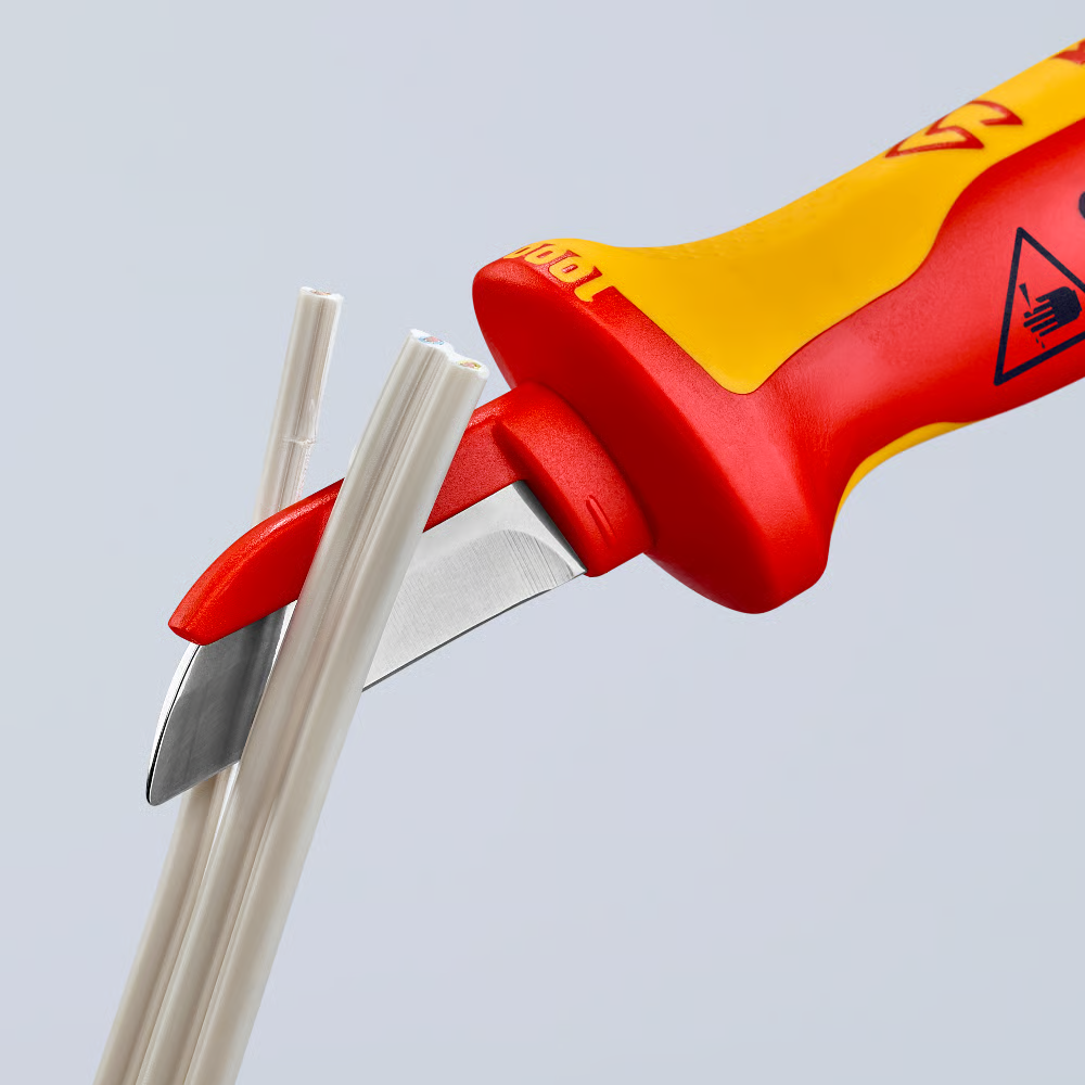 มีดปอกสายเคเบิ้ล KNIPEX 98 54 ด้ามหุ้มฉนวนกันไฟ VDE ขนาด 190 มม 
