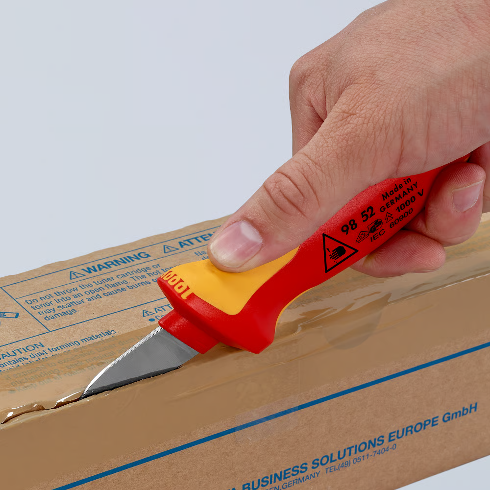 มีดปอกสายเคเบิ้ล KNIPEX 98 52 ด้ามหุ้มฉนวนกันไฟ VDE ขนาด 190 มม 