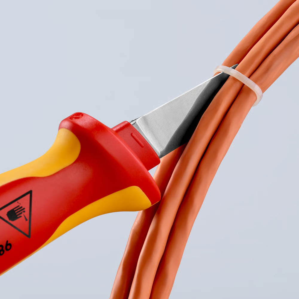 มีดปอกสายเคเบิ้ล KNIPEX 98 52 ด้ามหุ้มฉนวนกันไฟ VDE ขนาด 190 มม 