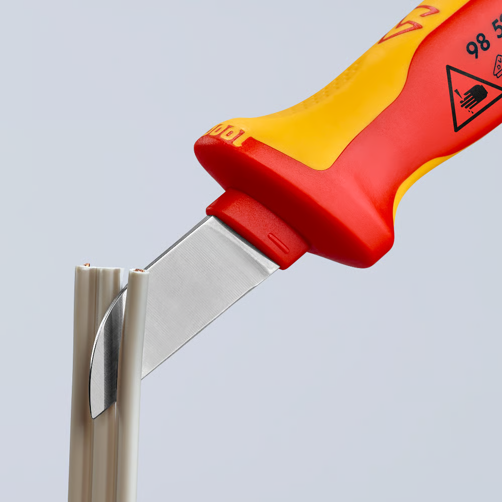 มีดปอกสายเคเบิ้ล KNIPEX 98 52 ด้ามหุ้มฉนวนกันไฟ VDE ขนาด 190 มม 