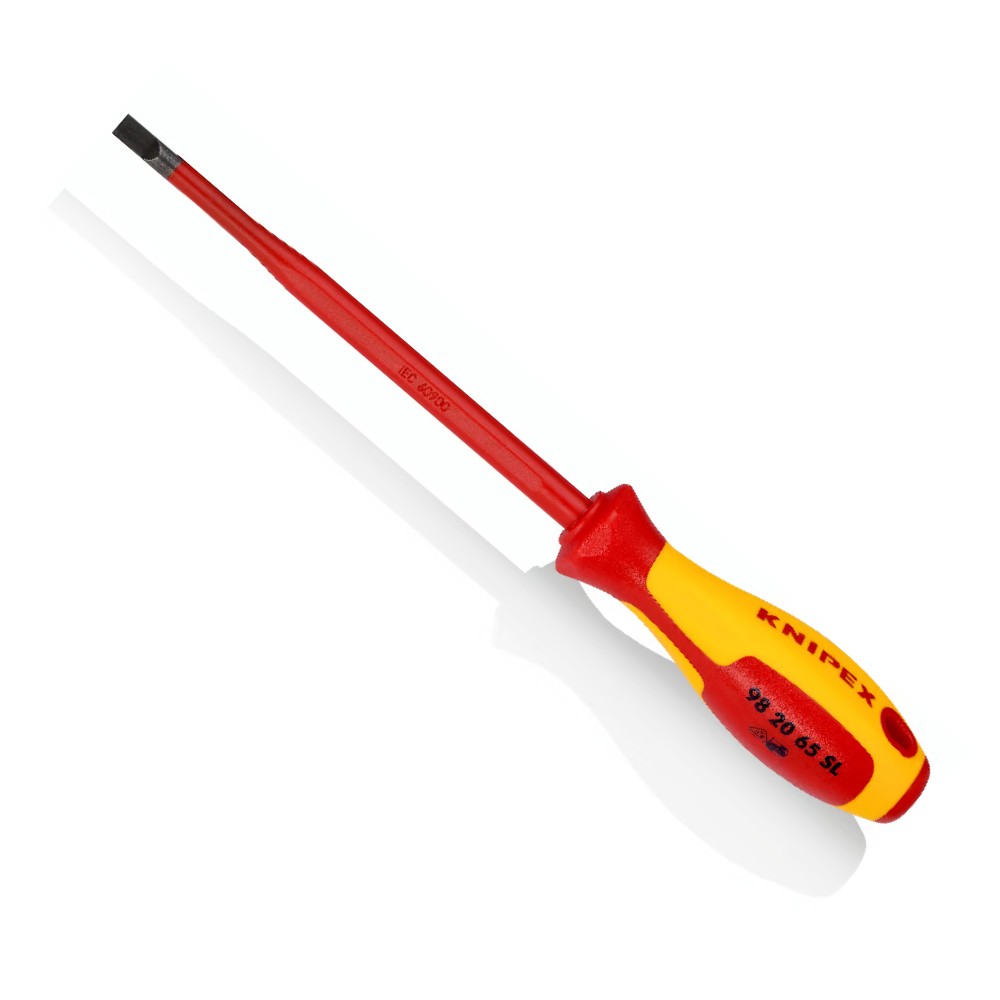ไขควงปากแบน KNIPEX 98 20 65 SL หุ้มฉนวนกันไฟ VDE 1000V ขนาด 6 5 x 262 มม 