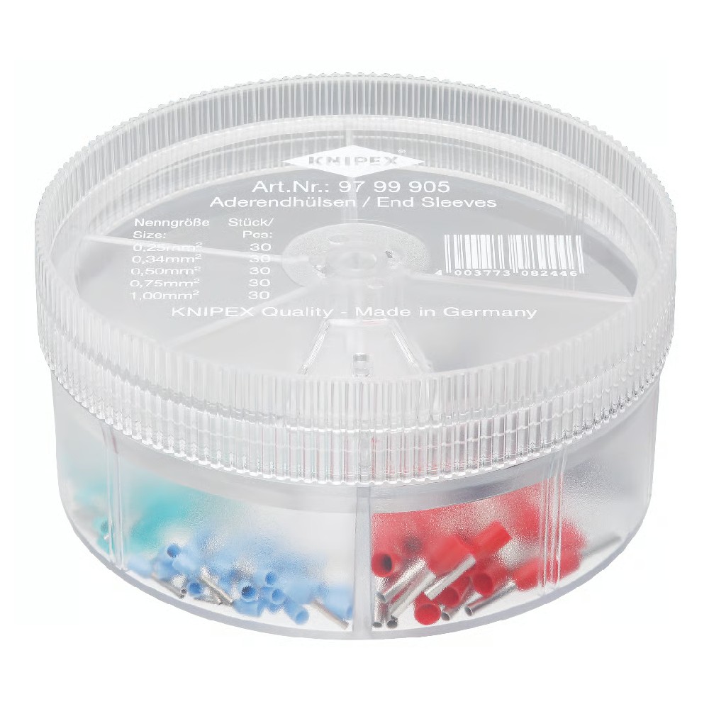 กล่องตลับ KNIPEX 97 99 905 พร้อมชุดสลักหางปลาหุ้มฉนวน ชุด 150 ชิ้น