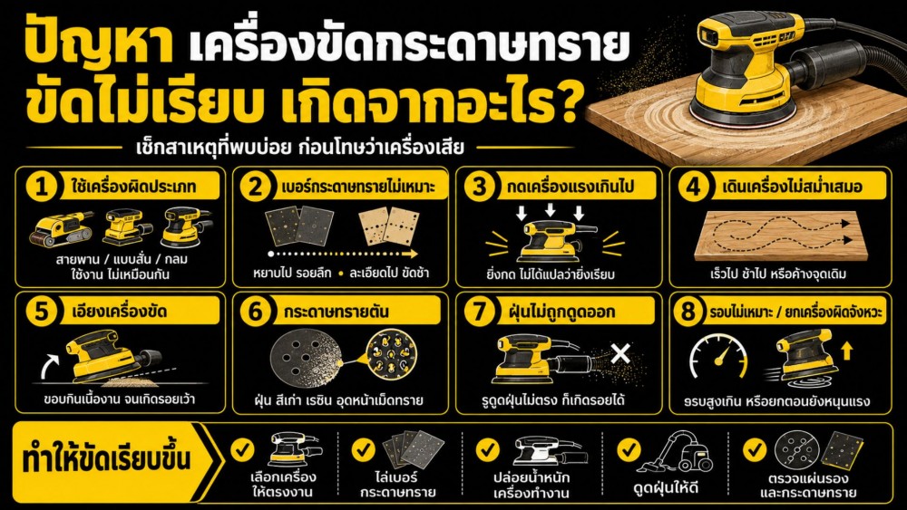 ปัญหา เครื่องขัดกระดาษทราย ขัดไม่เรียบ เกิดจากอะไรบ้าง ปัญหา เครื่องขัดกระดาษทราย ขัดไม่เรียบ เกิดจากอะไรบ้าง