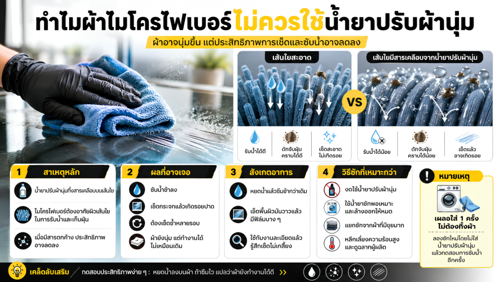 ทำไม ผ้าไมโครไฟเบอร์ ไม่ควรใช้น้ำยาปรับผ้านุ่ม