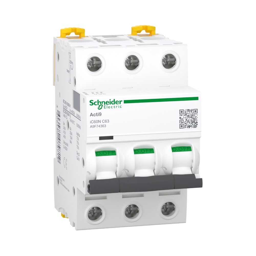 เซอร์กิตเบรกเกอร์ MCB SCHNEIDER A9F74363 Acti9 iC60N 3P กระแสไฟ 63A  10kA 