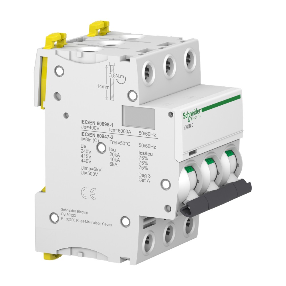 เซอร์กิตเบรกเกอร์ MCB SCHNEIDER A9F74363 Acti9 iC60N 3P กระแสไฟ 63A  10kA 
