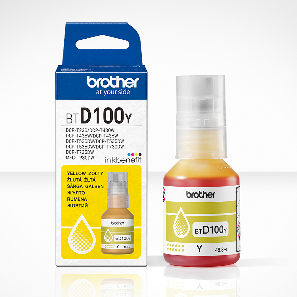 หมึกเติม Brother BT D100Y สำหรับเครื่องอิงค์เจ็ท สีเหลือง