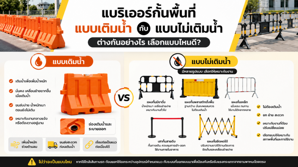 แบริเออร์กั้นพื้นที่แบบเติมน้ำกับแบบไม่เติมน้ำ ต่างกันอย่างไร เลือกแบบไหนดี