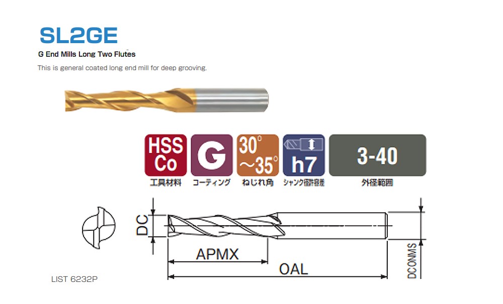 L6232P_10.0 MM ดอกเอ็นมิลล์ยาว2เขี้ยว