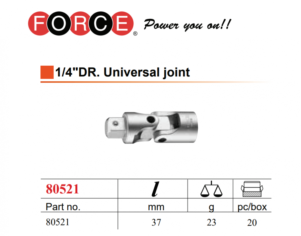 ข้อต่ออ่อน FORCE 80521 ขนาดรู 1/4 นิ้ว ยาว 37 มม.