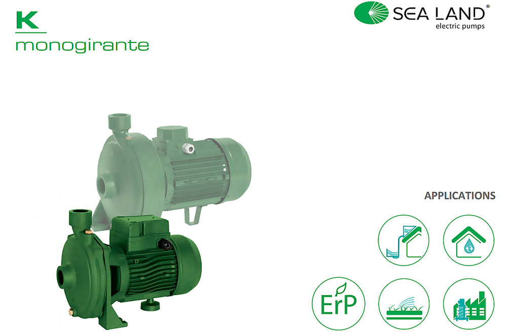 SEALAND K200 M Centrifugal water pump, single impeller 1.1/4 x 1 inches, pressure 2HP 1.5kW 220volts