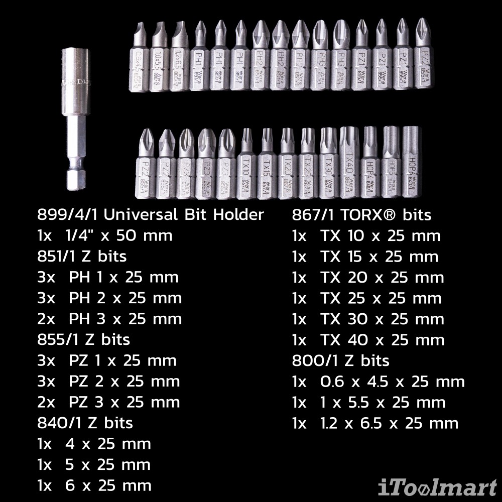 ชุดดอกไขควง Wera Bit-Check 30 Metal 1 05057434001 ชุด 30 ชิ้น