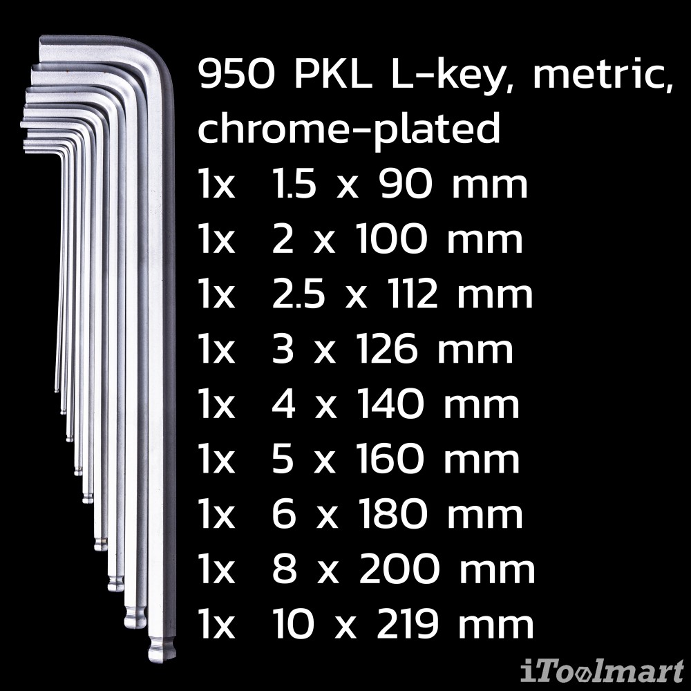 ประแจหกเหลี่ยมหัวบอล Wera 950/9 Hex-Plus 1 L-key set metric chromeplated 05022087001